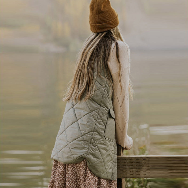 Wholesale Autumn and Winter Solid Color Long Style with Pockets for Women Polyester Vest